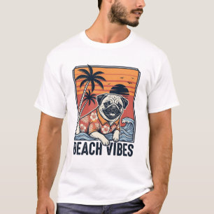 T-shirt Conception de gravure vintage pug ambiance plage_1