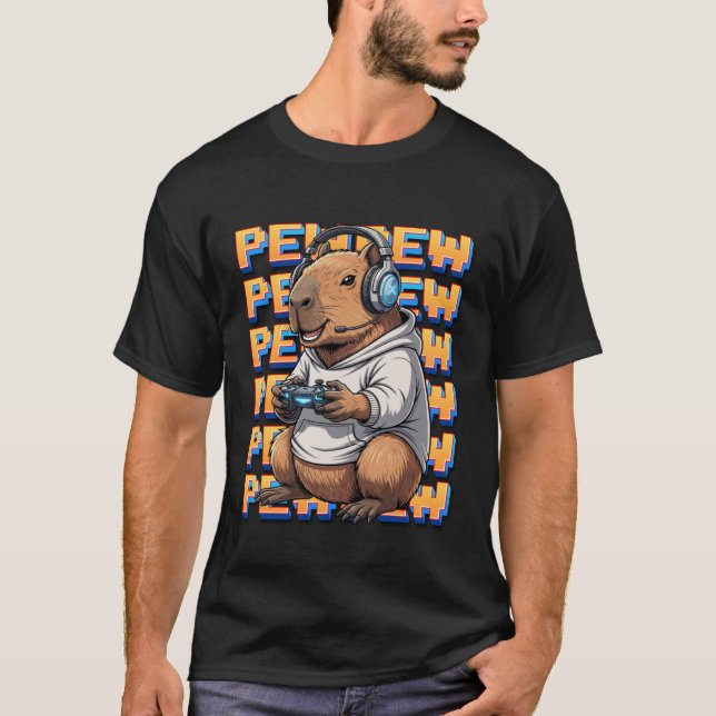 T-shirt Conception de jeu vidéo Pew capybara de jeu mignon (Devant)