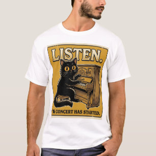 T-shirt Conception de musique de piano pour chat noir