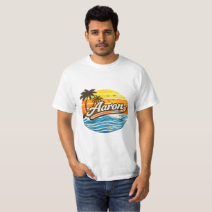 T-shirt Conception de nom de coucher de soleil rétro Aaron