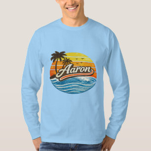 T-shirt Conception de nom de coucher de soleil rétro Aaron