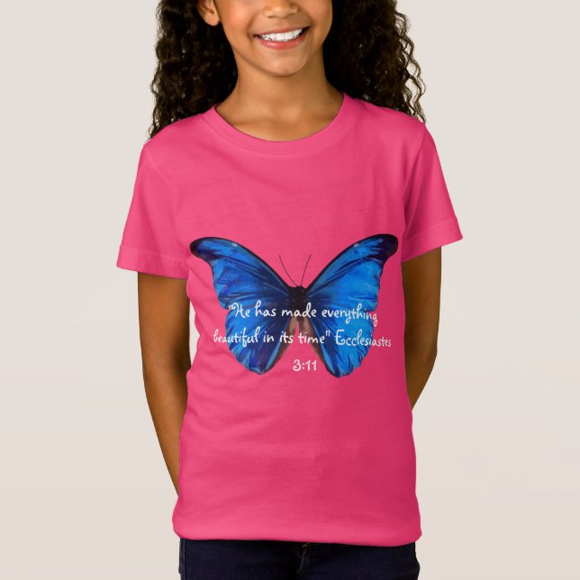 T-Shirt Conception de papillon avec le vers de bible (Devant)