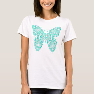T-shirt Conception de papillon de mandala turquoise