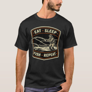 T-shirt Conception de pêche à la mouche rétro manger dormi