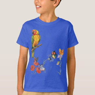 T-shirt conception de perroquet et papillons à l'aquarelle