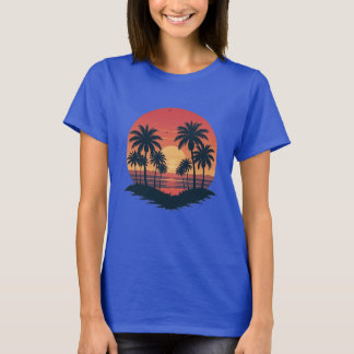 T-shirt conception de plage au coucher du soleil tropical