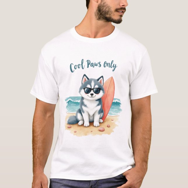 T-shirt Conception de plage aux pattes fraîches Husky (Devant)