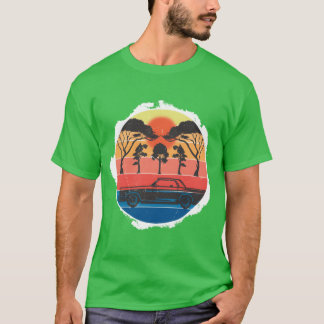 T-shirt Conception de scène de voiture au coucher du solei