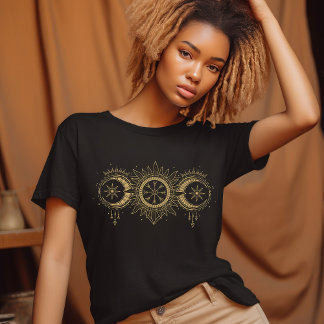 T-shirt Conception de soleil et de lune en or