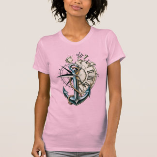 T-shirt Conception de tatouage de boussole d'ancre d'horlo