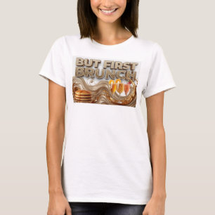 T-shirt Conception de texte Orange Cool MAIS D'ABORD BRUNC