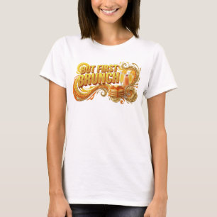 T-shirt Conception de texte stylée orange MAIS D'ABORD BRU