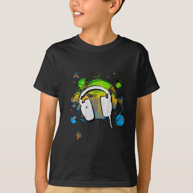 T-shirt Conception d'écouteur dans le bleu et le vert (Devant)