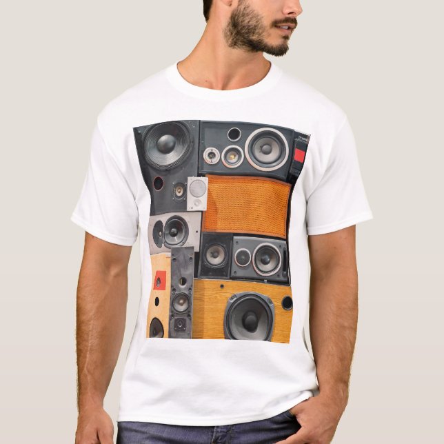 T-shirt Conception du mur du haut-parleur de musique rétro (Devant)