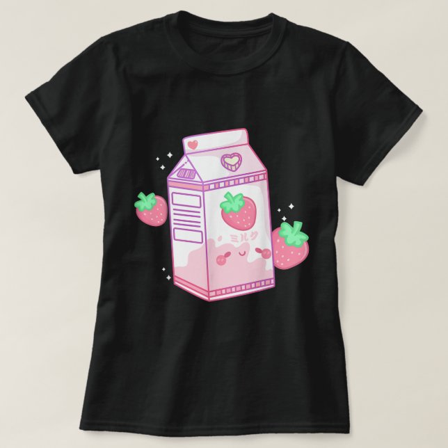 T-shirt Conception esthétique de lait de fraise Kawaii (Design devant)