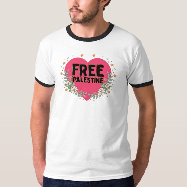 T-shirt conception graphique du coeur rose de la Palestine (Devant)