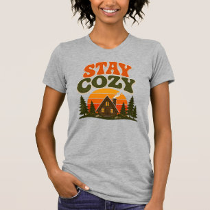 T-shirt Conception Rétro Cabine Cosy Coucher de Soleil Vin