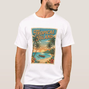 T-shirt conception rétro d'île tropicale