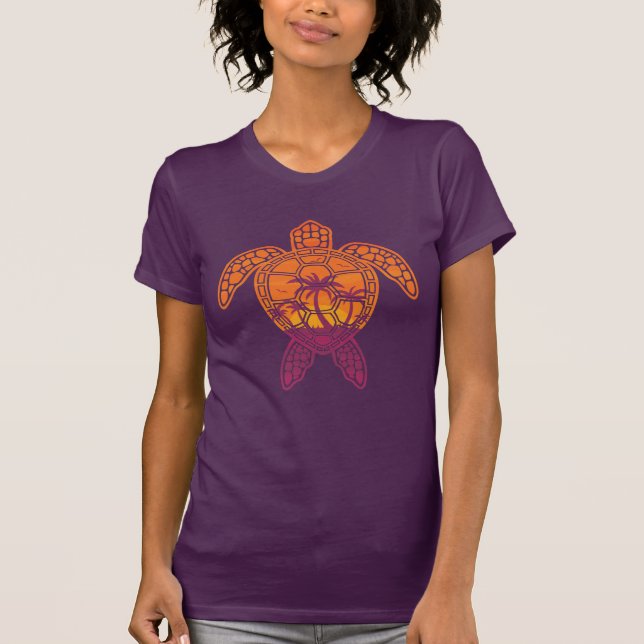 T-shirt Conception tropicale de tortue de mer de coucher (Devant)