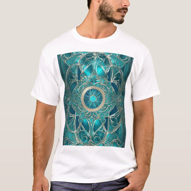 T-shirt Conception Turquoise et Gold Abstract" (Devant)