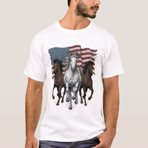 T-shirt Conception vectorielle de chevaux courant patrioti