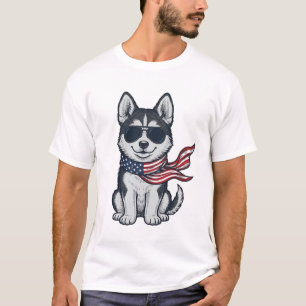 T-shirt Conception vectorielle vintage de chiot husky patr