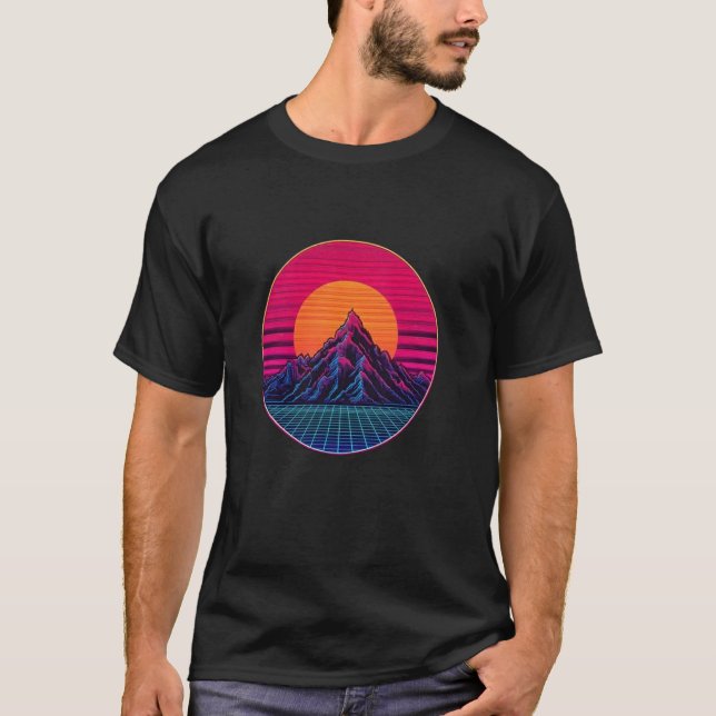 T-shirt Conception Vint Rétro Synthwave 80s Coucher de Sol (Devant)