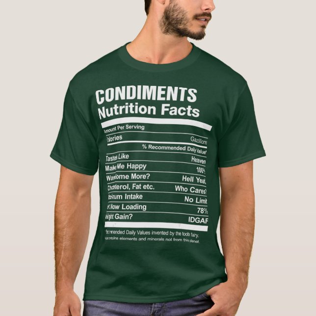T-shirt Condiments Nutrition Facts amusant (Devant)