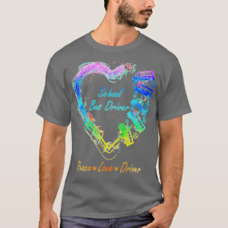 T-shirt Conducteur de bus scolaire Peace Love 2