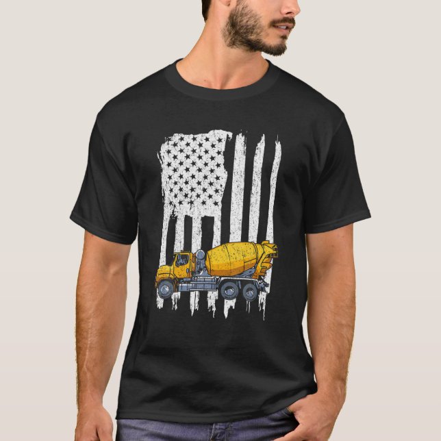 T-shirt Conducteur de camionnette en ciment Patriotique Mi (Devant)