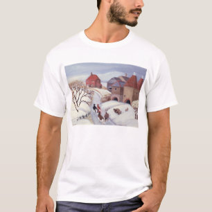 T-shirt Conduisant des vaches à la maison dans la neige