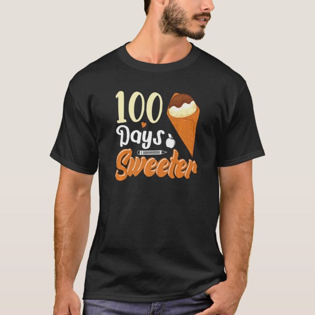 T-shirt Cone De Crème De Glace 100 Jours D'Enseignants Fil (Devant)