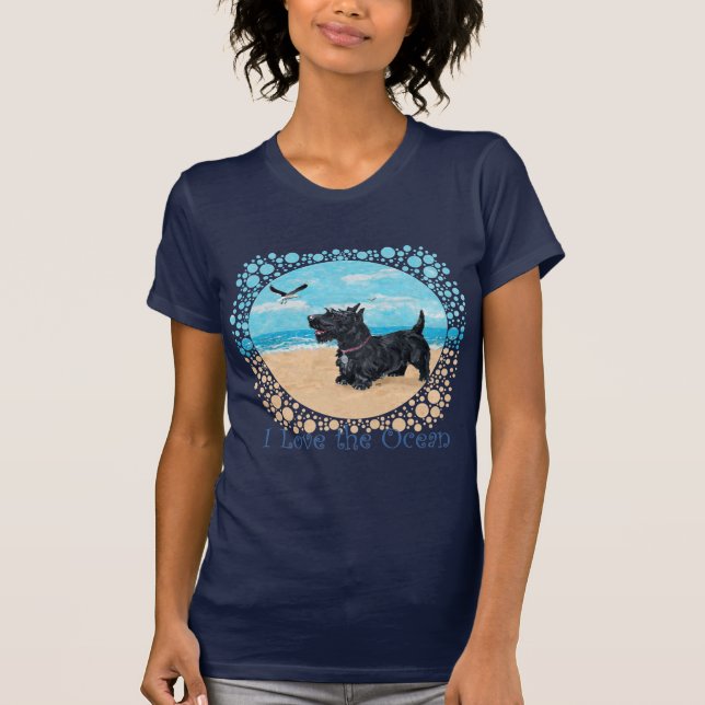 T-shirt Congenial Scottish Terrier à la plage (Devant)