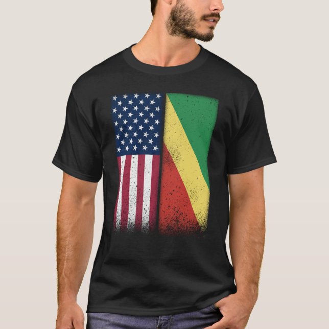 T-shirt Congo Congolese American Flags Proud USA Congo (Devant)