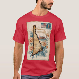 T-shirt Connecticut Vintage Travel Retro Postcard Design 1