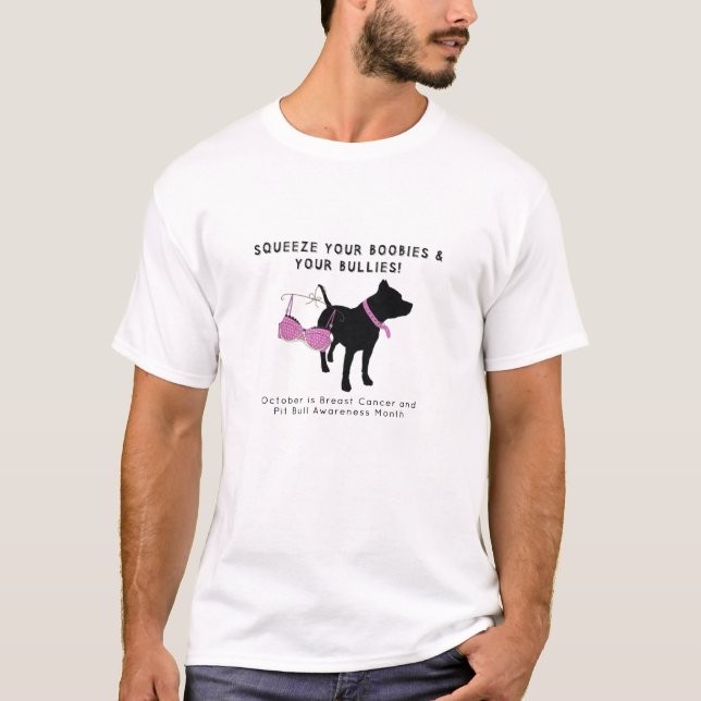 T-shirt Conscience de cancer du sein et de pitbull (Devant)