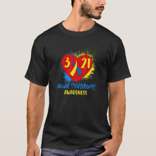 T-shirt Conscience du syndrome du bas Coeur bleu jaune Cou