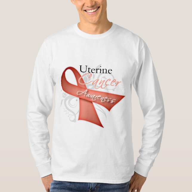 T-shirt Conscience utérine de Cancer de ruban d'imprimante (Devant)