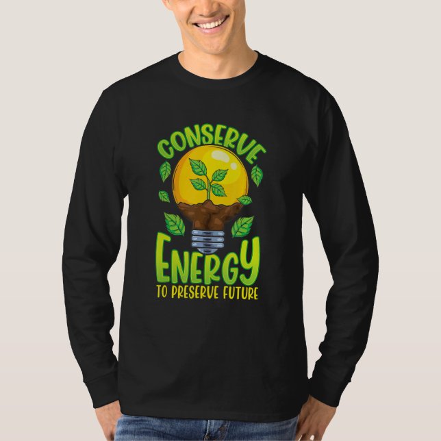 T-shirt Conserve Energy Lightbulb Tree Green Environment (Devant)