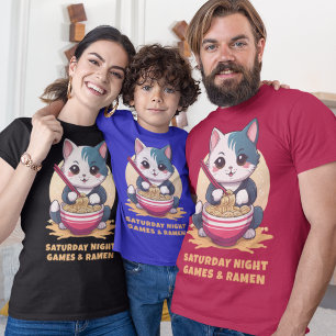 T-shirt Consommation de chats nouilles Ramen Texte personn