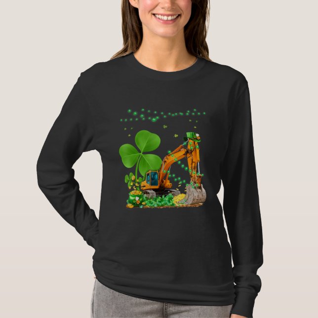 T-shirt Construction Excavator St Patricks Day Boys Girls  (Devant)