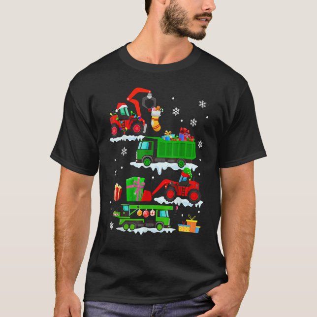 T-shirt Construction Vehicle Christmas Red Trucks Winter B (Devant)