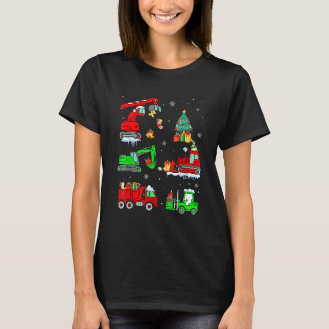 T-shirt Construction Vehicle Christmas Red Trucks Winter B (Devant)