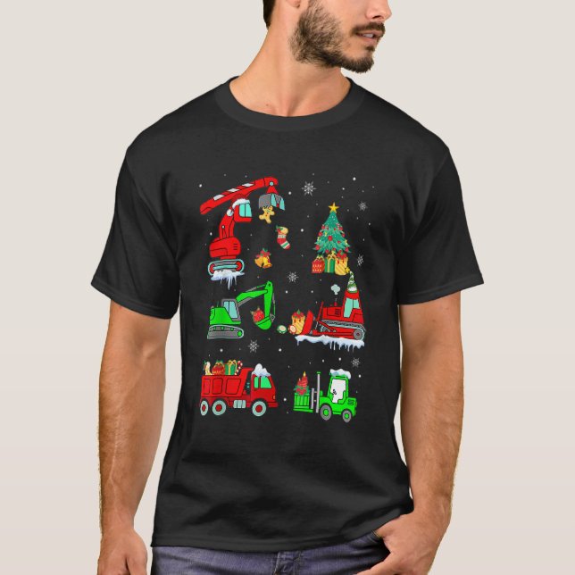 T-shirt Construction Vehicle Christmas Red Trucks Winter B (Devant)