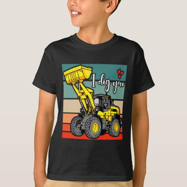 T-shirt Construction Vehicles Valentines Hearts Excavator  (Devant)