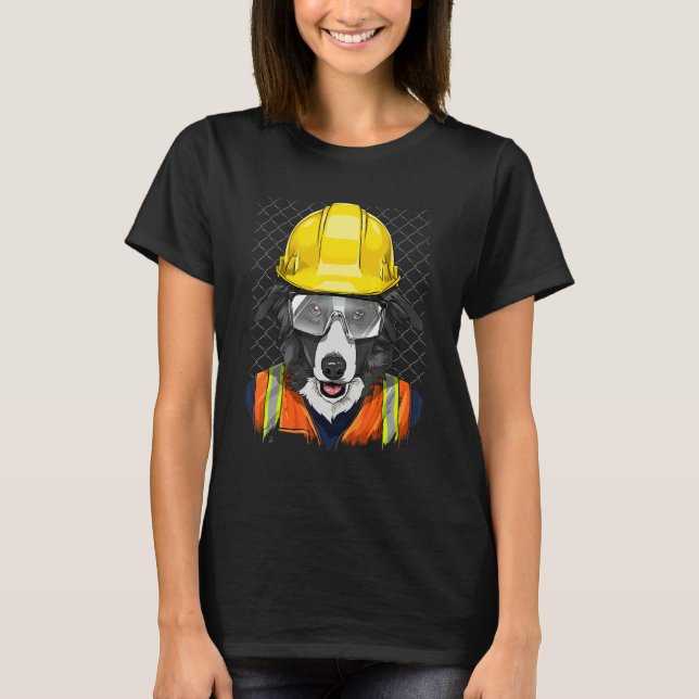 T-shirt Construction Worker Border Collie Laborer Puppy Do (Devant)