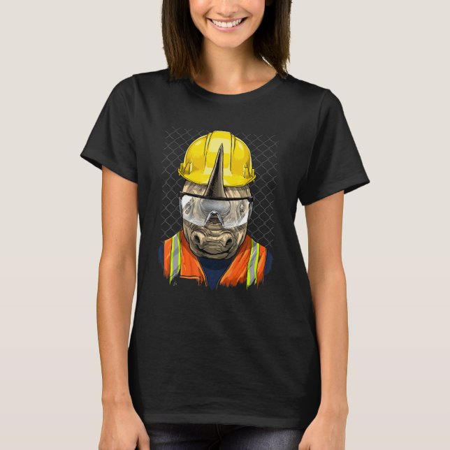 T-shirt Construction Worker Rhinoceros Laborer Animal Rhin (Devant)