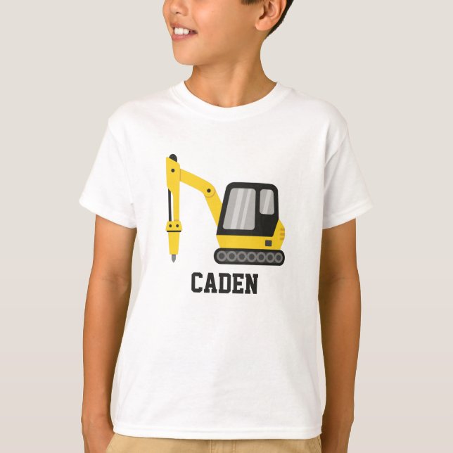 T-shirt Construction Yellow Excavator Nom des enfants de r (Devant)