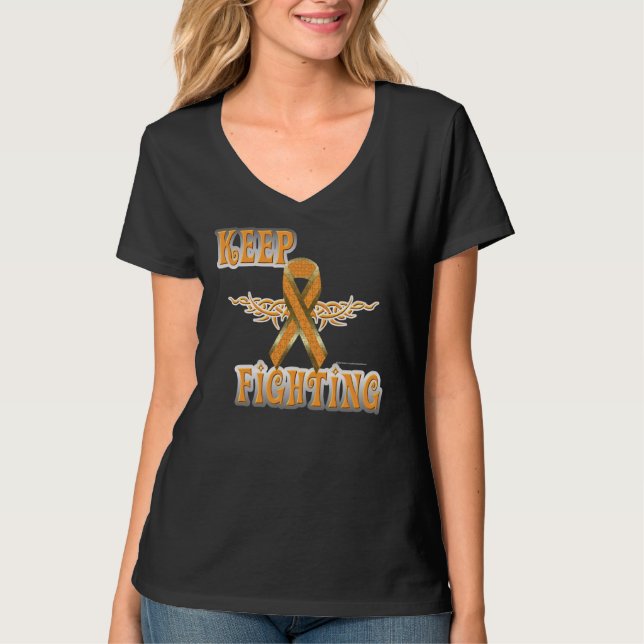 T-shirt Continuez à combattre le cancer du rein Dames V-Ne (Devant)