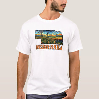 T-shirt Contour de tatouage de style Nebraska avec champs